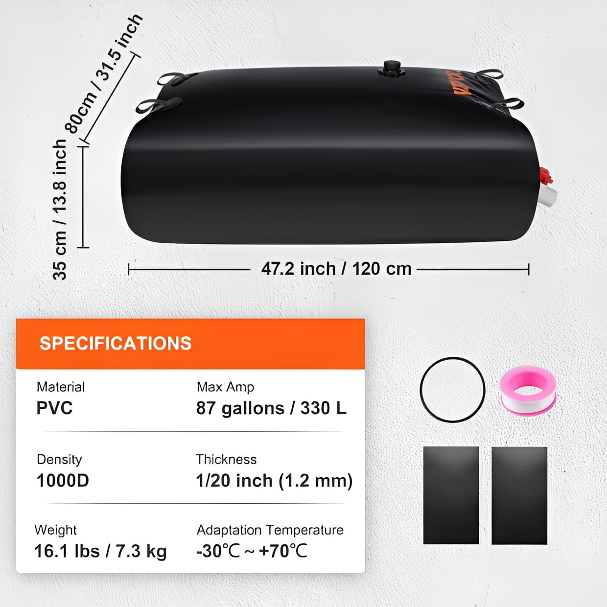 BENTISM Portable Water Storage Bladder Rainwater Bag,87 Gallon Large Capacity Water Storage Containers,1000D PVC Water Bladder Including Spigots and Overflow Kit,Water Tank