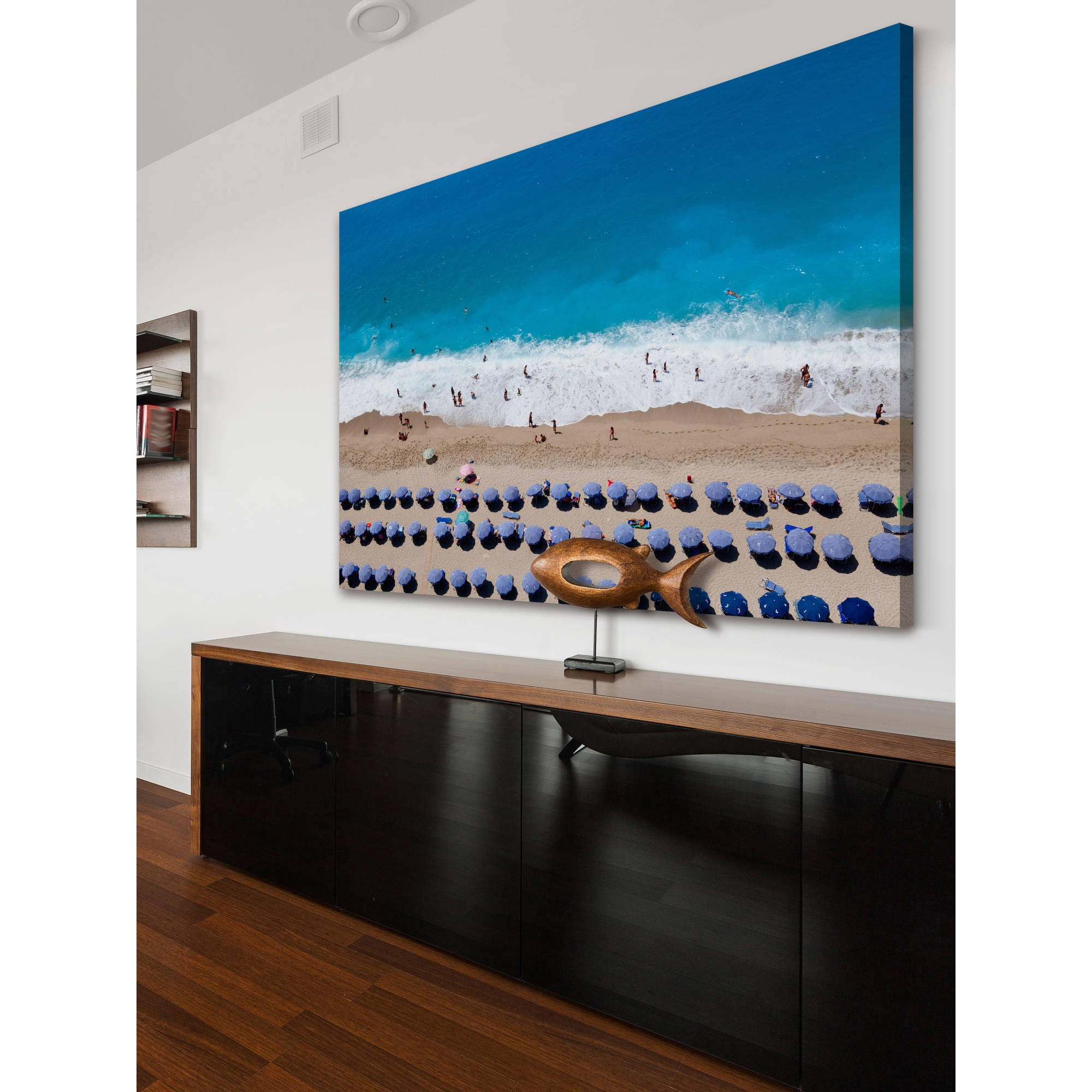 Marmont Hill Blue Umbrella Rows Photographic Print on Wrapped Canvas