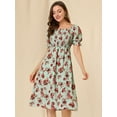 thumbnail image 2 of DARING DIVA Square Neck Puff Sleeves Smocked Waist Midi Floral Dres XS Green, 2 of 6