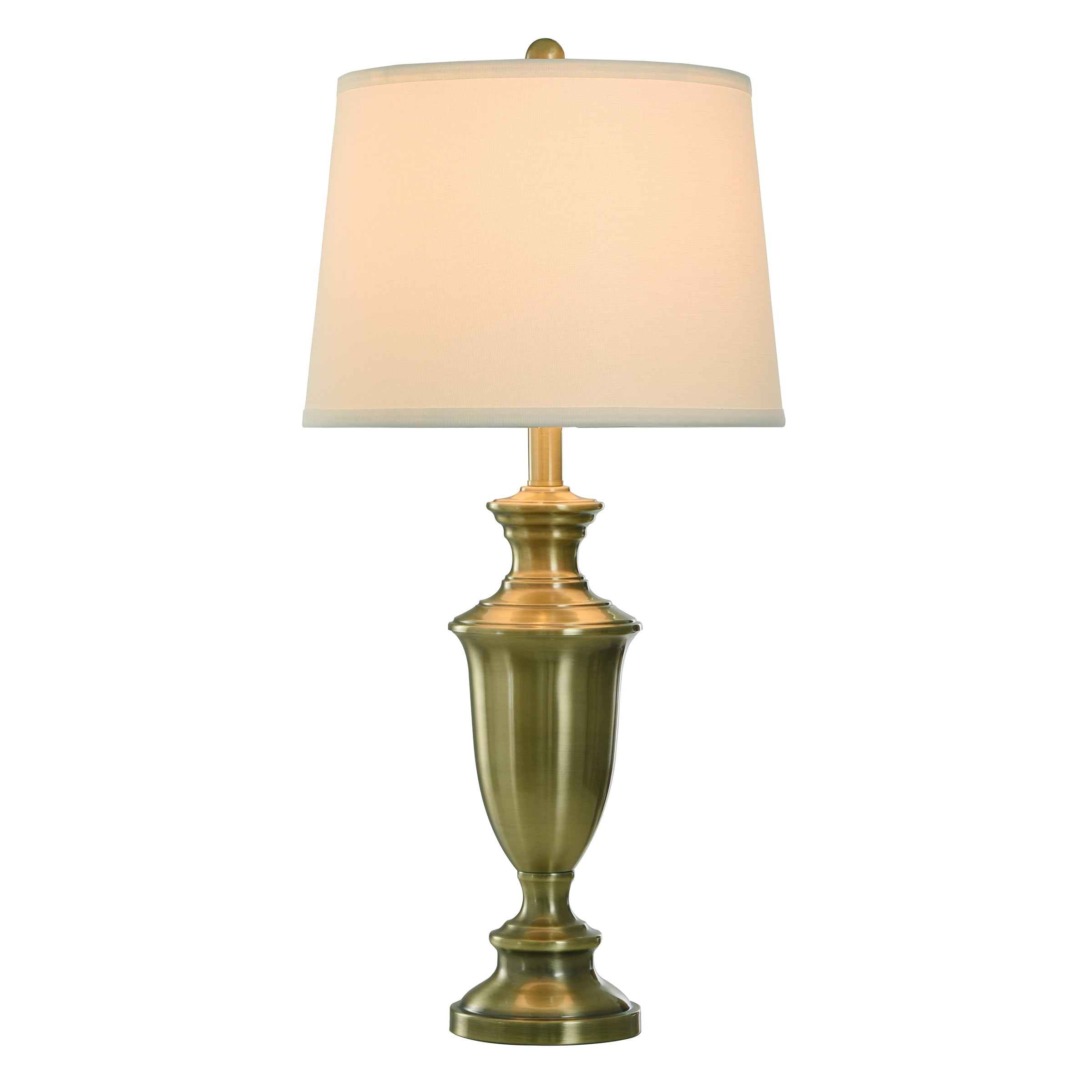 Steel Table Lamp - Antique Brass - Heavy White Shade 