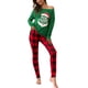 thumbnail image 1 of Pijama Gibobby Mujer Conjunto informal de pantalones a cuadros con hombros descubiertos estampado navideño verde M, 1 of 5