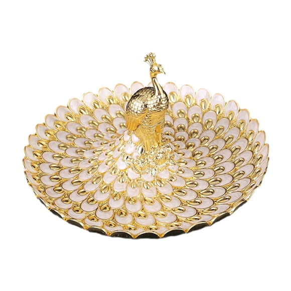 Plato de frutas, bandeja para cosméticos, joyas, cuencos, centros de mesa, bandeja para servir con forma de pavo real, postres. Oro blanco