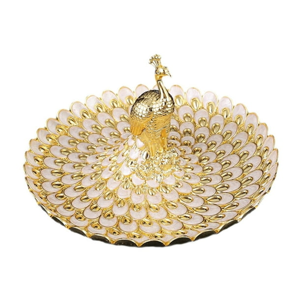 Plato de frutas, bandeja para cosméticos, joyas, cuencos, centros de mesa, bandeja para servir con forma de pavo real, postres. Oro blanco