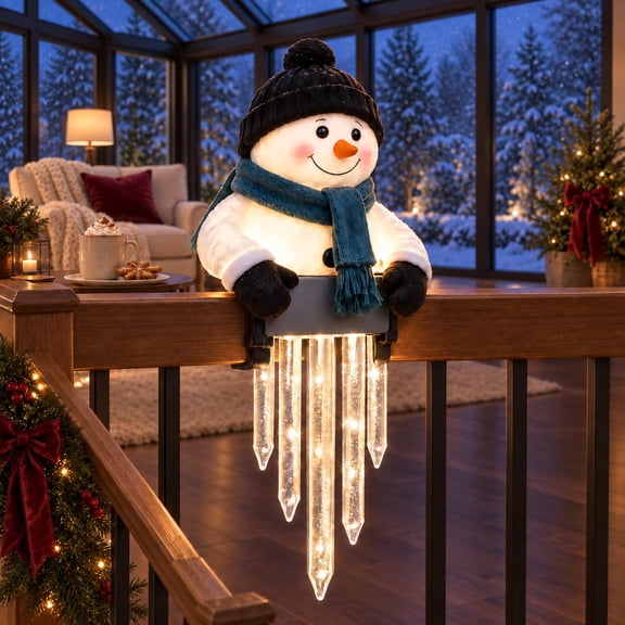 Winter Glow Snowman Icicle Light Decor - Outdoor Christmas Railing Decor