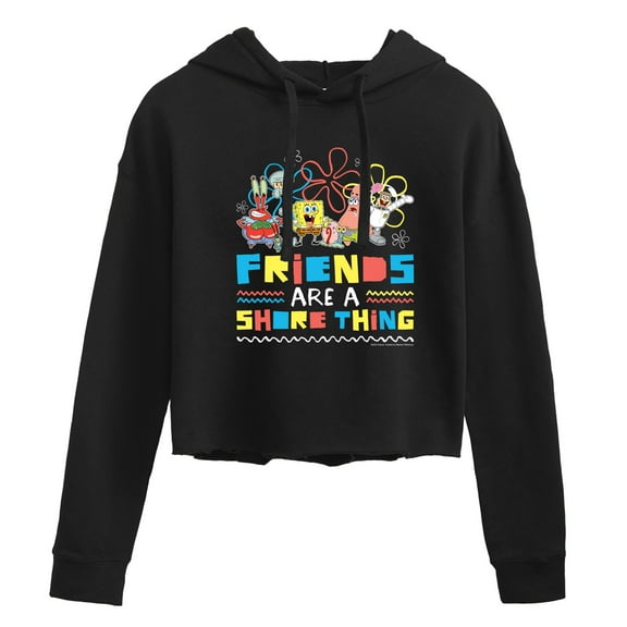 SpongeBob SquarePants - Friends Are A Shore Thing - Juniors Cropped Pullover Hoodie