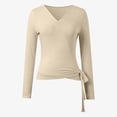 thumbnail image 6 of Lullu Girl's Tie Wrap Top Solid Lightweight Long Sleeve V Neck Shirt for Dance, 6 of 6