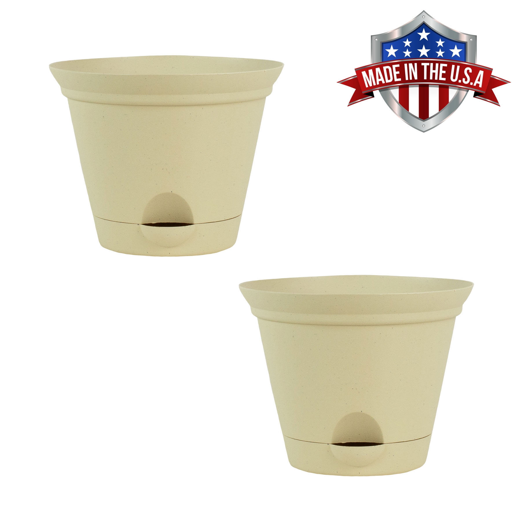 2 Pack of 9.5 Inch Latte Quartz Plastic Self Watering Flare Flower Pot or Garden Planter by