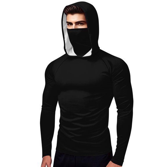 YUGYXL Unisex UV Protection Shirts Long Sleeve UPF 50 Hooded Rash Guard Sun Hoodies with Mask Outdoor Hiking Swimming Fishing XXL Black