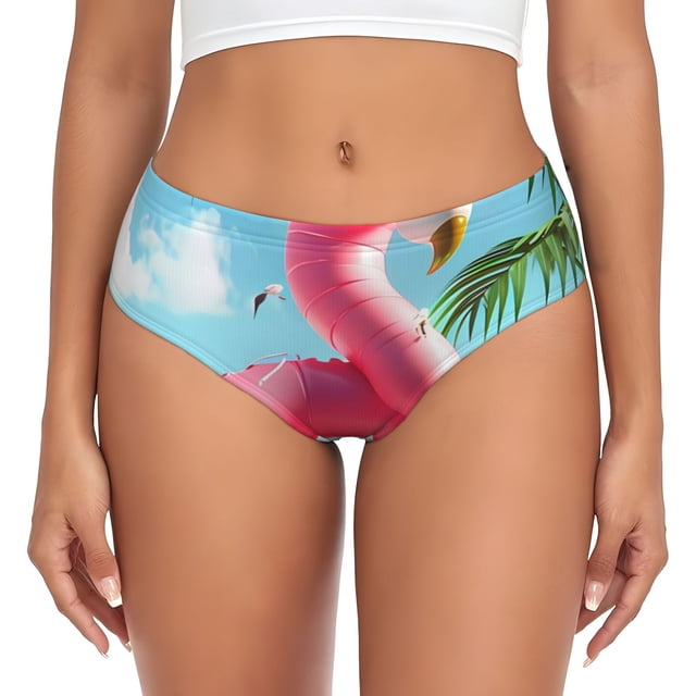 Fotbe Tropical Flamingo Pool Float Calzones Estampados para Mujer – Ropa Interior de Algodón, Cómoda, Suave y Elástica-Large