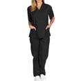 thumbnail image 3 of Uniforme quirúrgico Nikou para mujer profesional suave transpirable manga corta cuello en V negro L, 3 of 12