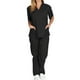 thumbnail image 3 of Uniforme quirúrgico profesional Nikou para mujer sencillo suave transpirable de manga corta cuello en V top y pantalones color negro talla S, 3 of 12
