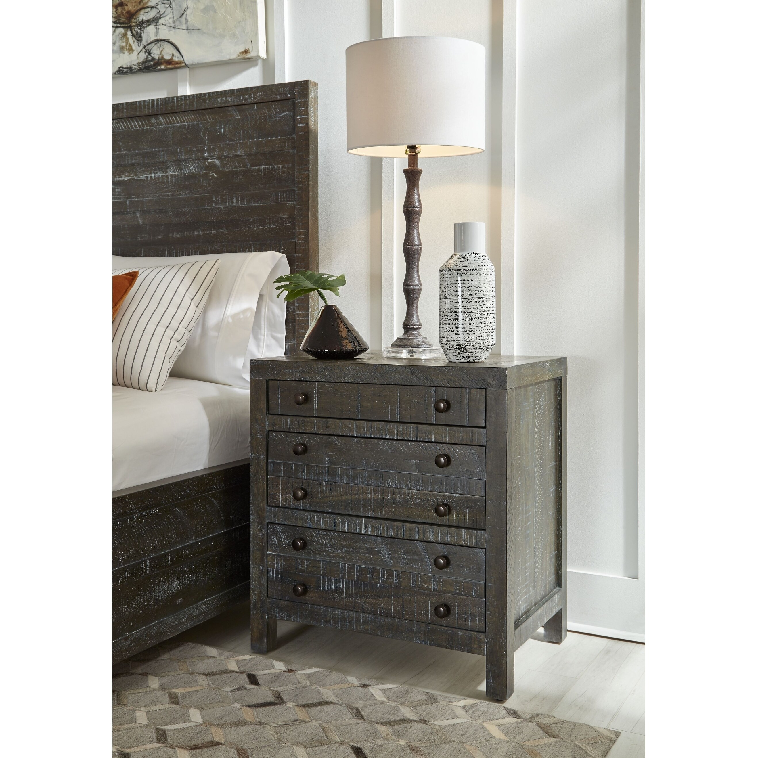 Townsend Solid Wood Three Drawer Nighstand in Gunmetal - image 2 of 5