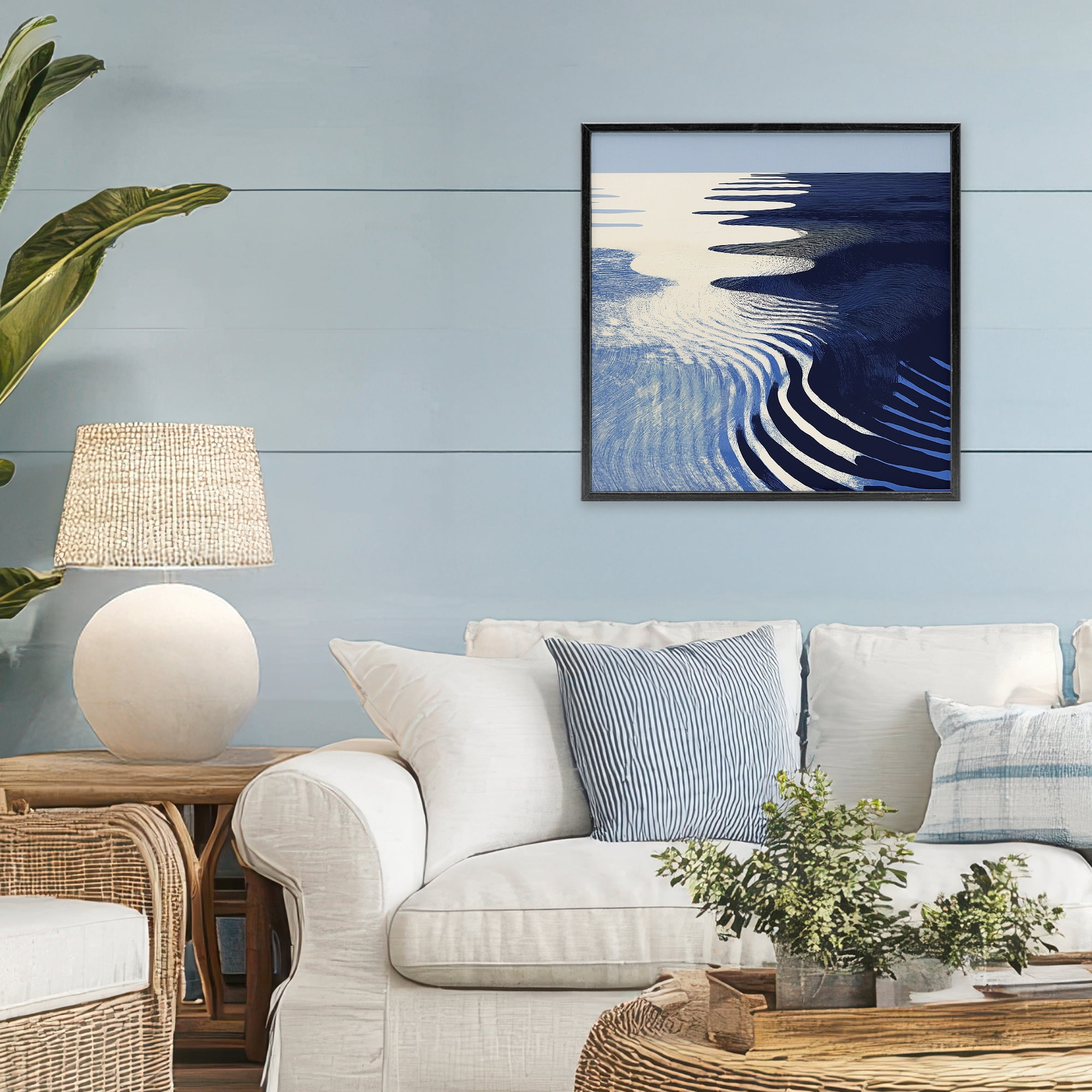 Stupell Industries Abstract Cobalt Ripples Black Framed Giclee Art, design by Walker Noble