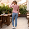thumbnail image 7 of Women's Crew Neck Ribbed Knit Sweater, Long Sleeve Slim Fit Peplum Ruffle Hem Pullover Tops for Fall Daily Casual Outfits S, 7 of 7