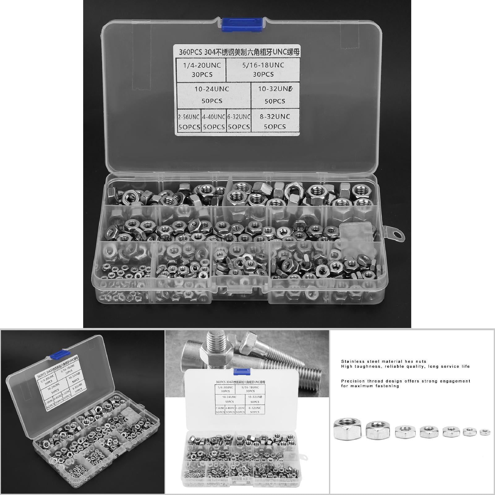 360,Piece Stainless Steel Hex Nuts, UNC Assortment With Storage Case, Durable  Reliable