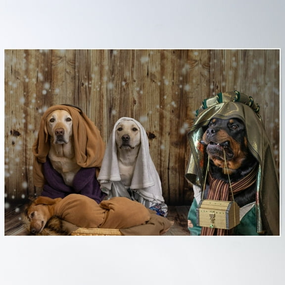 Mary And Joseph Dog'S Nativity Poster Wall Art, Modern Wall Decor For Living Room Bedroom, 16x24 UNFRAMED