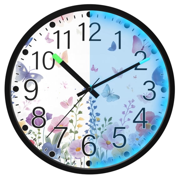 Ryvnso Butterfly Blossom Floral 12 Inch Night Light Wall Clock Silent Battery Operated Luminous Clocks