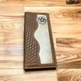 thumbnail image 5 of Mens Long Wallet Basketweave Brown Leather Soft Leather Cow Hair Checkbook Style Cowboy Hand Crafted High End Mens Wallets Leather Lone Star Concho, 5 of 6