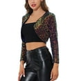 thumbnail image 4 of INSPIRE CHIC Women's Casual Long Sleeves Collarless Sequin Open Front Bolero Crop Shrug Jacket S Metallic Blue, 4 of 6