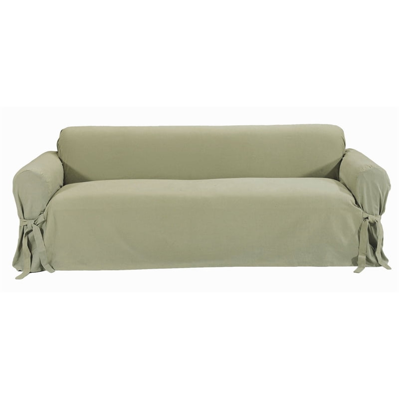 Cotton Twill One Piece Sofa Slipcover in Sage Green