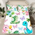 thumbnail image 2 of Castle Fairy Kawaii Dinosaur 4 Pieces Queen Sheet Sets for Children Kids Boys,Flying Butterflies Ultra Soft Flat Sheet,Cartoon Dino Queen Fitted Sheet,Microfiber Bedroom Decor, 2 of 7