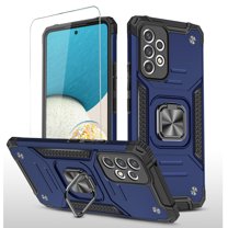 Xhy Samsung Galaxy A53 5G Case with Screen Protector Shockproof Ring Stand Cover Magnetic Metal Kickstand Holder Drop Protection [Blue]