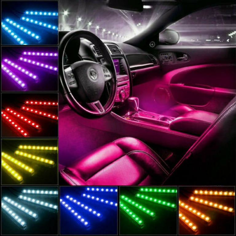  Teguangmei Car Interior Ambient Lights,4Pcs 12LED USB Plug-in  RGB Multicolor Star Atmosphere Lights for Car Carpets Under Dash LED Accent  Lighting Kit with Sound Active and Remote Control DC 5V 