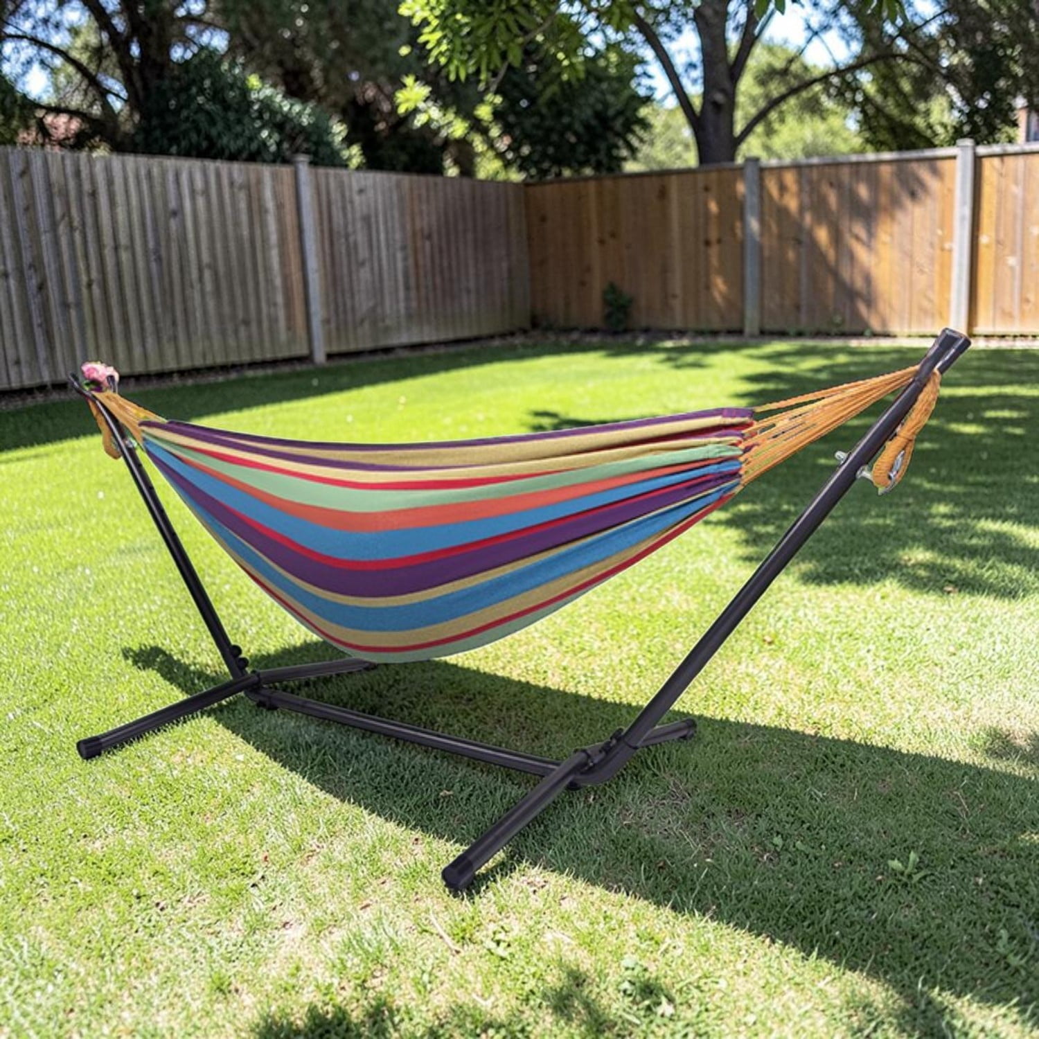 Tcbosik Hammock with Metal Stand and Carrying Bag for Indoor & Outdoor, Garden, Patio, Balcony, Backyard, Easy Assembly, Colorful