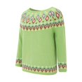 thumbnail image 5 of Baqcunre Womens Knitted Patchwork Print Retro Sweater Casual Loose Crewneck Long Sleeve Lightweight Cropped Pullover Tops for Women, 1PC Top Green M, 5 of 8