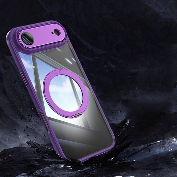 for iPhone Air Case with Lens Protector, [Foldable Stand & Rotatable Ring Holder], Glossy Shockproof Bumper Dustproof Clear Women Men Case for iPhone Air, Darkpurple