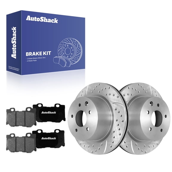 AutoShack Rear Vented Drilled & Slotted Silver Zinc Coated Brake Rotors   Premium Ceramic Pads 6-PC Brake Kit Replacement for 2009-2017 Nissan 370Z SilverShield Pro 12.11" (307.7 mm)