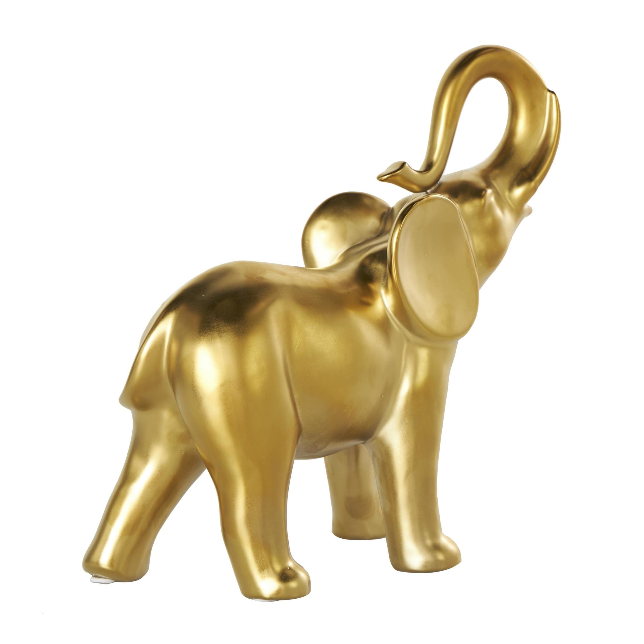 10" x 11" Gold Ceramic Standing Elephant Sculpture, by DecMode