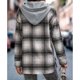thumbnail image 4 of Sudaderas con capucha para mujer con cordón a cuadros y empalme con hombros caídos y manga informal para otoño invierno gris M, 4 of 6