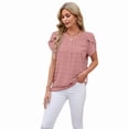 thumbnail image 3 of Women Summer V Neck Ruffle Short Sleeve Blouse Dot Flowy Shirt Tunic Top Pink L, 3 of 9