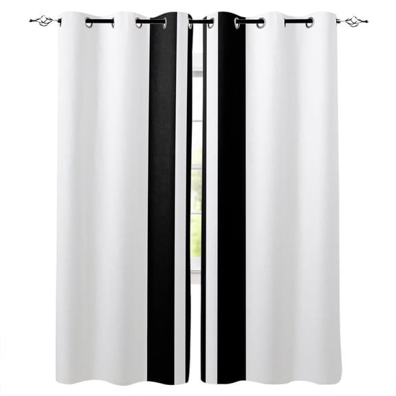 Black Stripe Blackout Curtains 54 Inches Long for Bedroom, Abstract Modern Art Vertical Striped Thermal Insulated Room Darkening Black Out Window Curtain Panels Grommet Drapes for Living Room