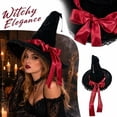 thumbnail image 3 of Womens Gothic Witch Hat Velvet with Lace Trim, Wide Brim Pointed Cone Costume Hat, Wizard Headwear for Halloween Party Dress Up Red, 3 of 5