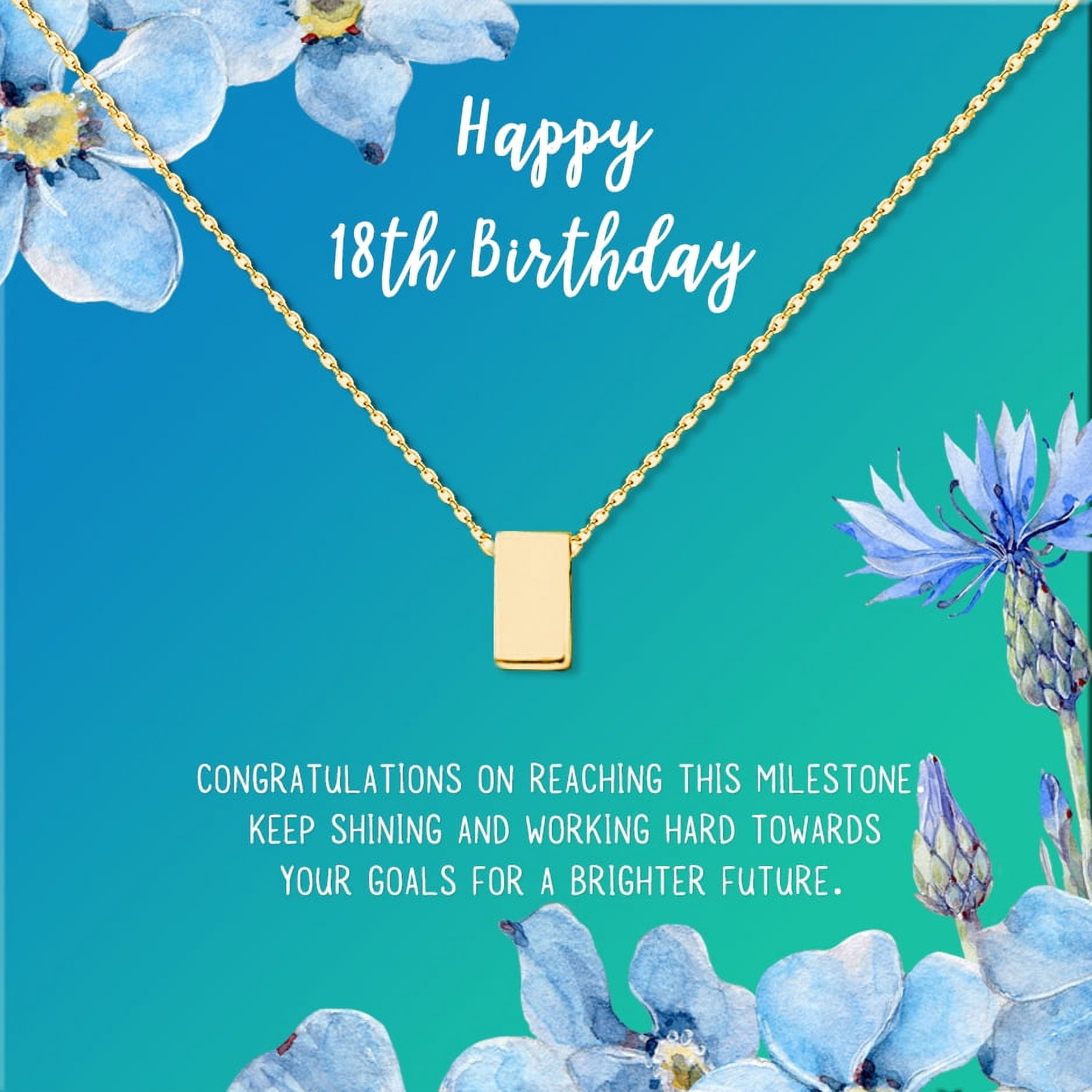 Anavia Happy 18th Birthday Gifts Stainless Steel Fashion Necklace Birthday Card Jewelry Gift for Girl, Birthday Gift for Daughter-[Gold Cube, Bright Blue Gift Card]