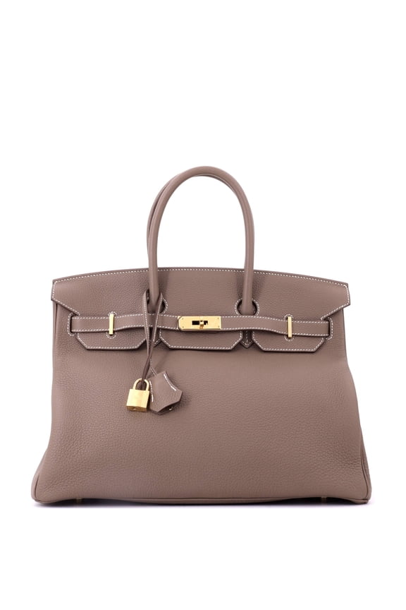Pre-Owned Birkin Handbag Grey Togo with Gold Hardware 35 By Rebag