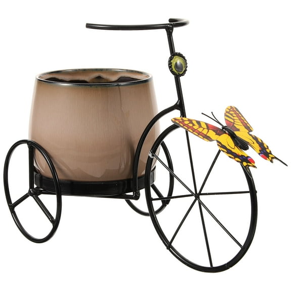 IDEANATEGRATE Iron Tricycle Plant Stand Rustic Flower Pot Display For Outdoor Decor Floral Rack Ceramic Succulent Pot