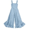 thumbnail image 5 of Women's Cotton‑Linen Spaghetti Strap Wide‑Leg Jumpsuit Sleeveless Square Neck Ruffle Hem One‑Piece Pants with Side Pockets Light Blue M(M), 5 of 6
