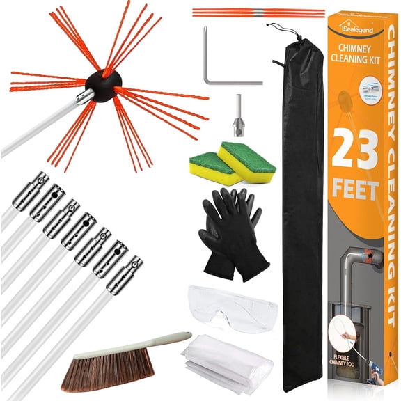 30 Feet Chimney Sweep Kit Chimney Brush, Chimney Cleaning Kit and Rotary Chimney Cleaning System, Fireplace Brush Tool with 9 Nylon Flexible Rods