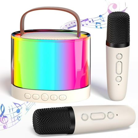 Baprem Mini Karaoke Machine with 2 Microphones & LED Lights, Portable Bluetooth Speaker Cute Karaoke Speaker for Kids, Ideal Gifts for Home Party
