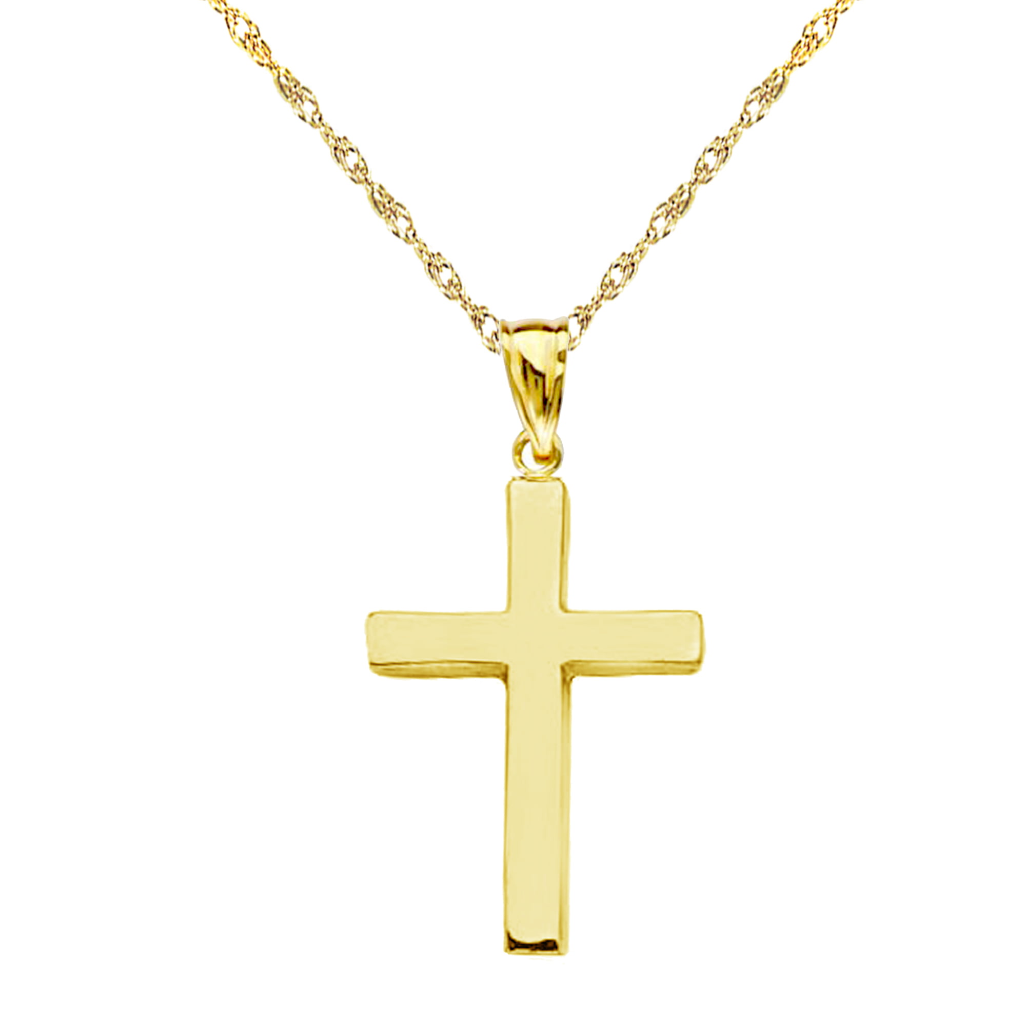 16 or 18 Inches 14k Gold Shiny Tubular Baby Cross Charm Pendant Necklace 