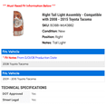 thumbnail image 2 of Right Tail Light Assembly - Compatible with 2008 - 2015 Toyota Tacoma 2009 2010 2011 2012 2013 2014, 2 of 2