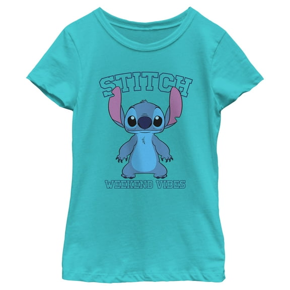 Girl's Lilo & Stitch Collegiate Weekend Vibes  Graphic Tee Tahiti Blue Small
