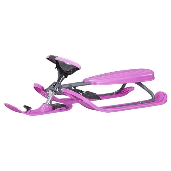 Stiga GT Racer Curve Kids' 1-Person Winter Snow Ski Sled with Steering Wheel & Brakes, Pink