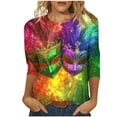 thumbnail image 2 of TIMIFIS 3/4 Hauts à Manches pour Femmes Décontracté Ample Mardi Gras Imprimé Col Rond T-Shirt Chandail Tops de Fête, 2 of 5