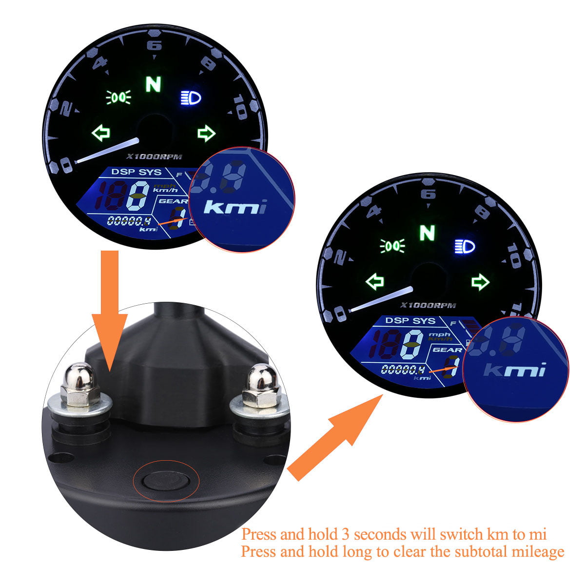 Universal GCD Digital Odometer Speedometer Tachometer Motorcycle MotorBike D 2 
