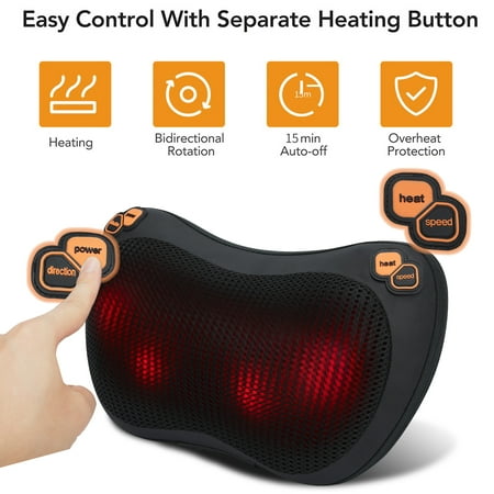 SAYFUT Shiatsu Back and Neck Heating Massager Pillow with 3D Nodes for Sore Muscles, Deep Kneading, Car Seat, Best Relaxation Gifts for Dad/ Mom/ Men/ Women