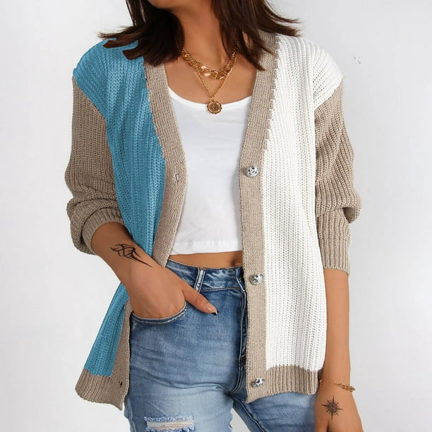 Women Cardigan Sweater Jumper Tops Coat Casual Button V Neck Knit